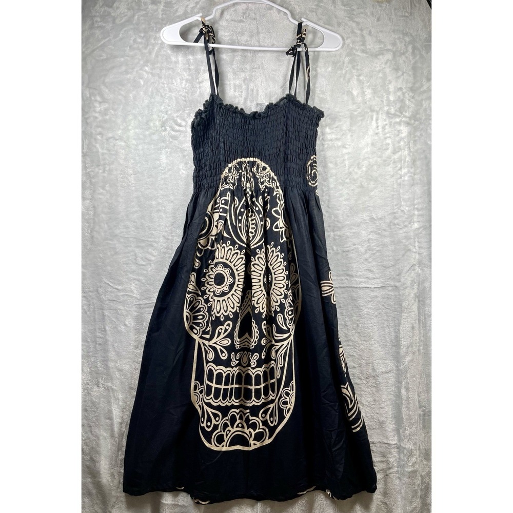 Mr Buho Calavera Dress Spaghetti Strap Sz Large Mexican Skull Beach Summer EUC